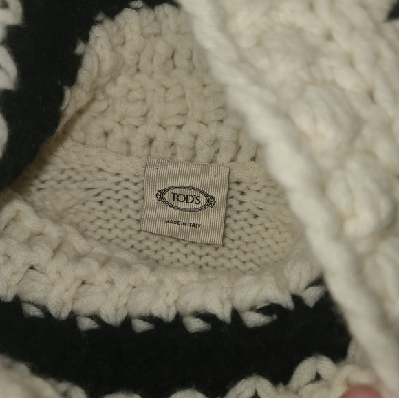 Tod's Sweater Chunky Cream With Navy Blue Stripe Size M - Picture 6 of 6